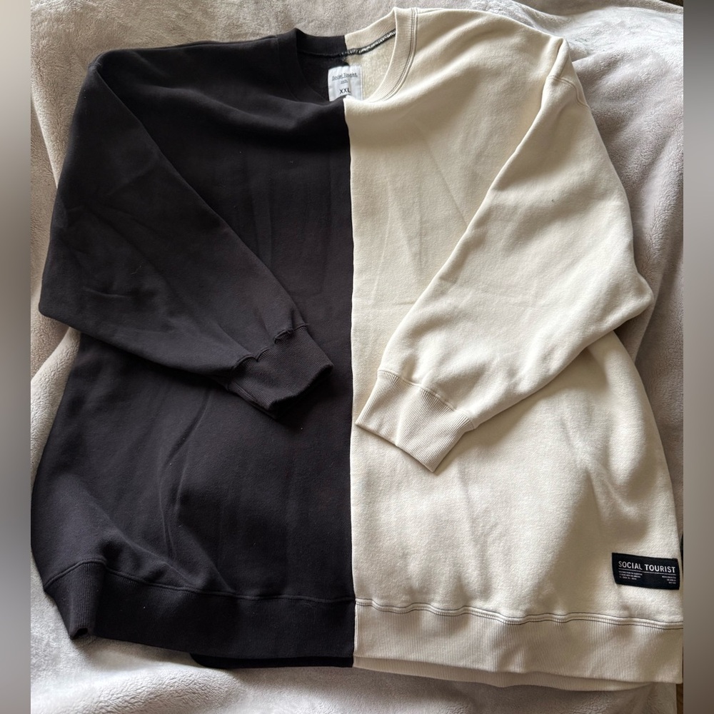 Social Tourist Black and Cream Crewneck Sweater